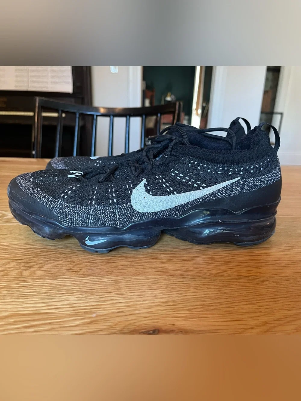 Nike Men’s Black and White Flyknit VaporMax Sneakers